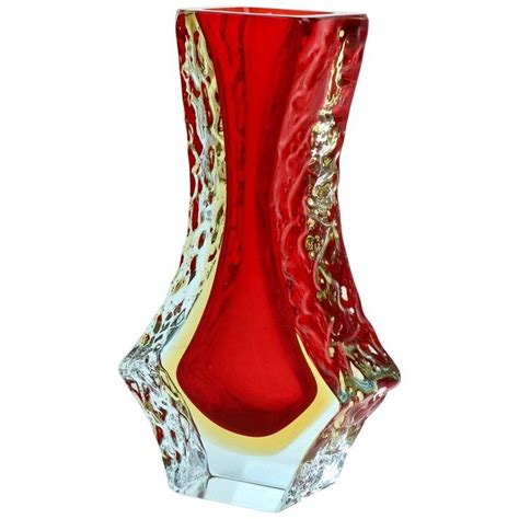Italian Textured Faceted Murano Sommerso Glass Vase Attributed To Mandruzzato Glass Vase