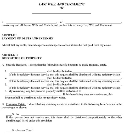 Free Colorado Last Will And Testament Forms Pdf And Word Printable