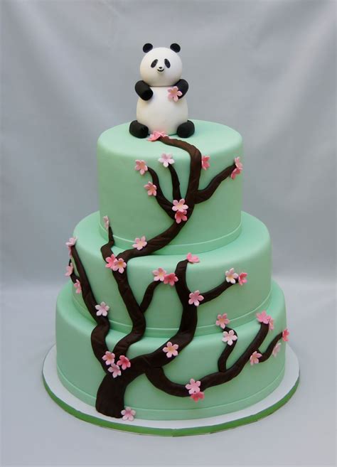 Panda With Cherry Blossom Baby Shower Cakenot A Tiered Cake Though