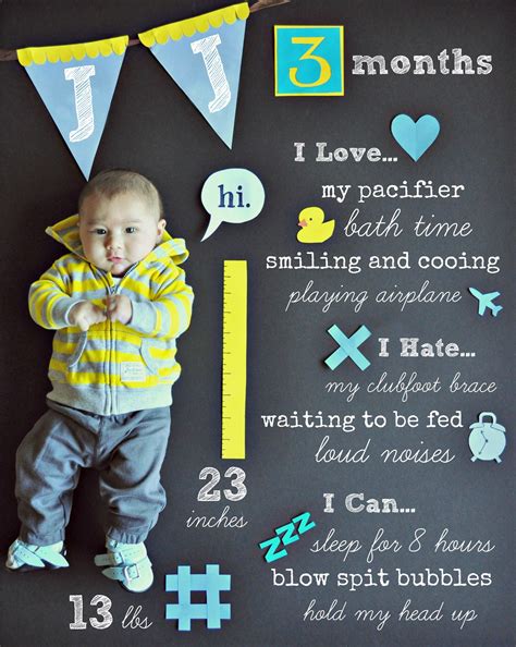 3 Month Baby Milestone Photo Chalkboard Announcement Baby Milestone