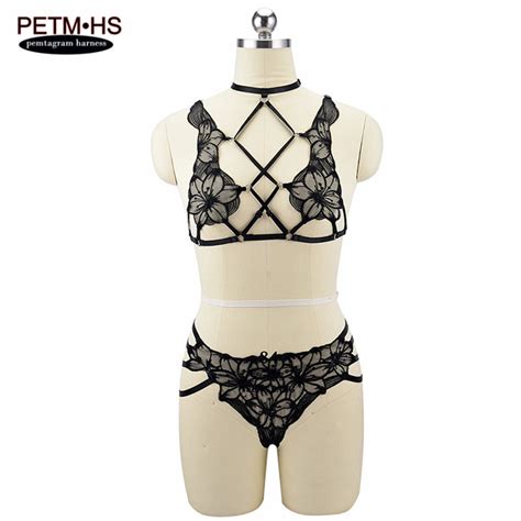 Womens Fashion Body Harness Lingerie Set Sexy Lace Sheer Bras Soft