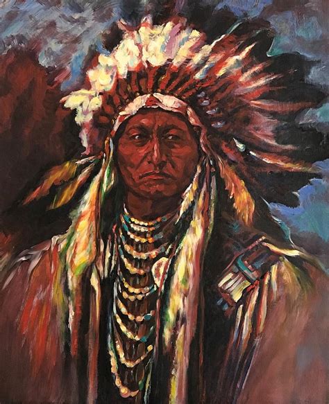 Native American Indian Chief Painting By Liwa Liu Chapman