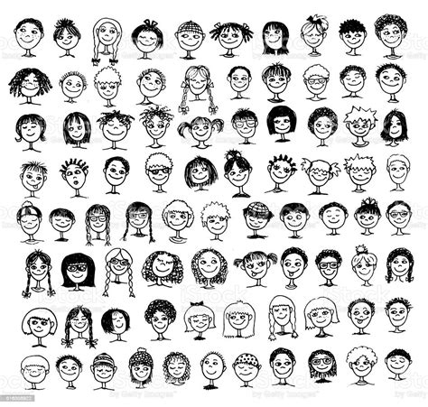 Collection Of Hand Drawn Kids Faces Stock Illustration Download Image