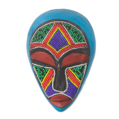 Unicef Market Colorful Beaded African Wood Mask From Ghana Abusua