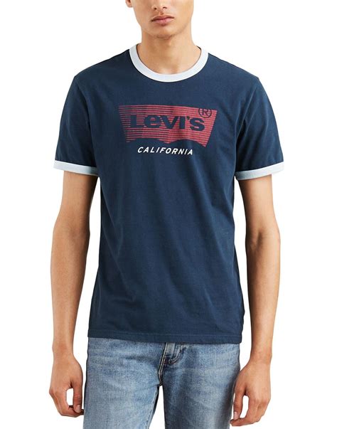Levis Mens Retro 1970s Housemark Ringer T Shirt In Navy
