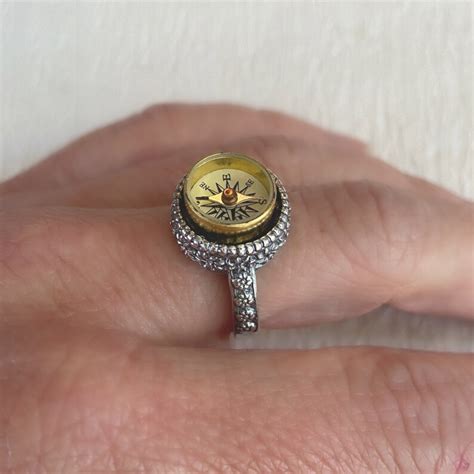 Silver Working Compass Ring Silver Flower Band Ring Etsy