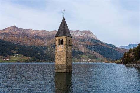 Church In The Water At Lake Reschen In Tyrol In North Italy Stock Image