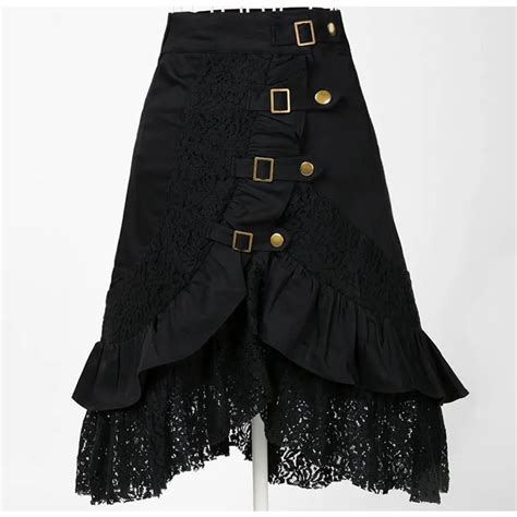 women spring autumn punk rock gothic skirts ladies lace slim asymmetrical skirts casual jupe