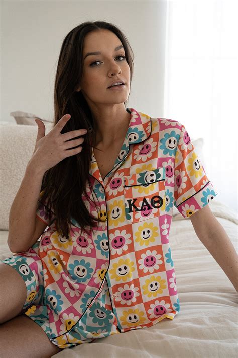Theta Pajamas Kappa Alpha Theta Colorful Pajamas Rainbow Print Set