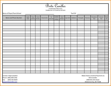 Fundraiser Order Form Template Business