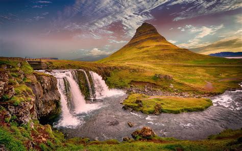 Kirkjufell Landscape Mountain Iceland Solid Stream Flowing Water