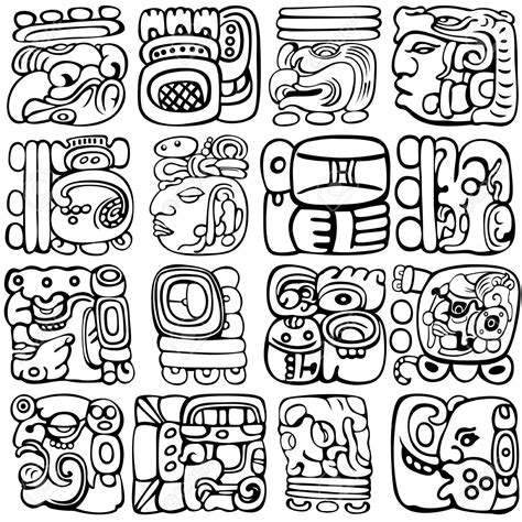 Vector Set De Glyphes Mayas Et Aztèques Avec Les Dieux Et Les Anciens