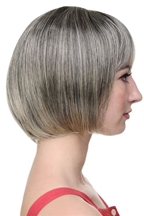 Capless Grey Short Straight Synthetic Hair Wig Grey Wigs Sale P4