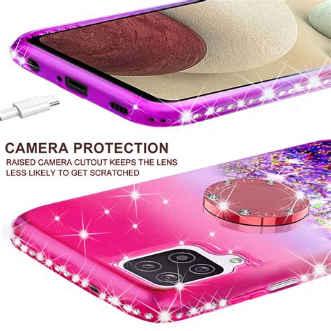 Samsung Galaxy A12 Case Ring Stand Liquid Floating Quicksand Bling Sp