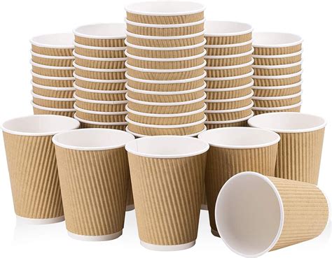 50 Cups 12 Oz Brown Disposable Ripple Insulated Coffee Cups Hot