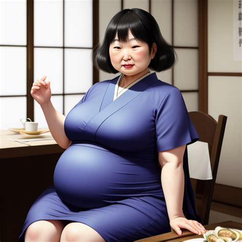 Generador De Arte AI A Partir De Texto Pretty Japanese Aunt With Big Fat Belly In Tight Img