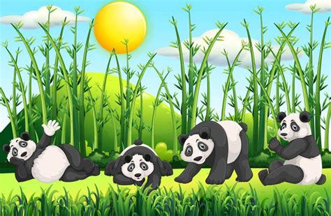 Four Pandas In The Field 368594 Vector Art At Vecteezy