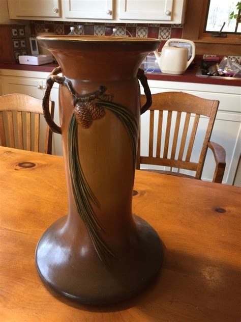Roseville Pottery Pinecone Jardiniere Pedestal, brown, Large | Pottery