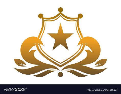 Gold Shield King Star Logo Icon Royalty Free Vector Image