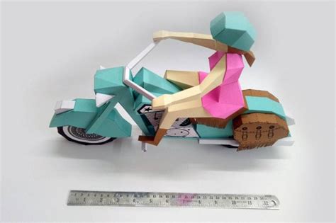 Diy Papercraft Motorbike With Lady Rider3d Papercraft Diy Etsy