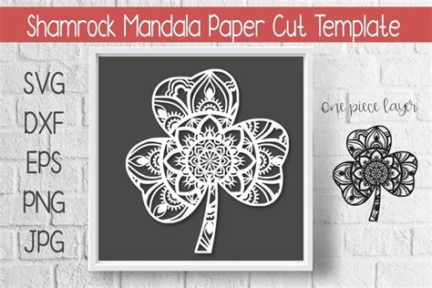 Shamrock Mandala Paper Cut Template Design Svg