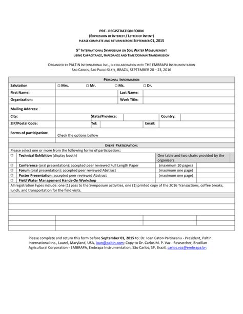 Pre Registration Form Expression Of Interest Letter Of