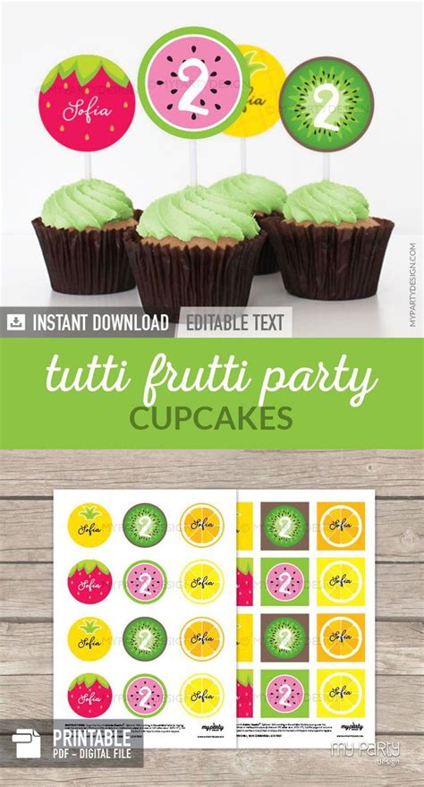 Twotti Frutti Birthday Cupcake Toppers Tutti Frutti Decorations