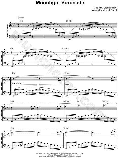 Glenn Miller Moonlight Serenade Sheet Music Piano Solo In Eb Major