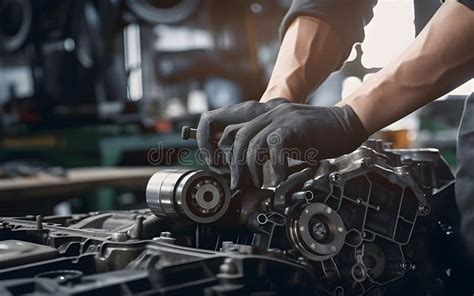 Auto Mechanic Working On Car Broken Engine In Mechanics Service Or