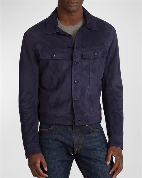 Ralph Lauren Purple Label Clifton Suede Leather Trucker Jacket In Blue
