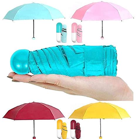 Vropsy Ultra Lights And Small Mini Umbrella With Cute Capsule Case 5 Folding Compact Pocket