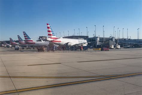 Group Of American Airlines Airplanes At Ord Airport Editorial Image