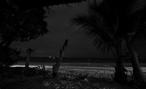 밤의 해변 해변의 회색조 사진 Aero Black Beach Night Hd 배경 화면 Wallpaperbetter