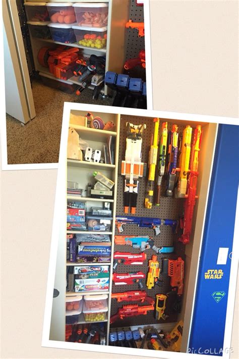 The gun holders are acoustic foam tiles, cut to fit and the shelves are lined with thick, tool box drawer liners (to prevent the guns from slipping and scratching the wood) the. 15 best Nerf gun rack ideas images on Pinterest | Nerf gun ...