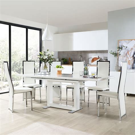 Get chairs in primary colors for a lively feel, or pastel shades for a more subdued, cute look. Tokyo White High Gloss Extending Dining Table with 4 Celeste White Leather Chairs | Furniture Choice