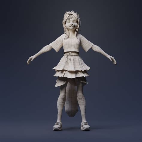 wolf girl 3d character free vr ar low poly 3d model cgtrader