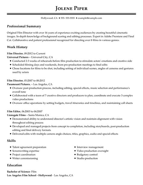Professional Entertainment Resume Examples Livecareer
