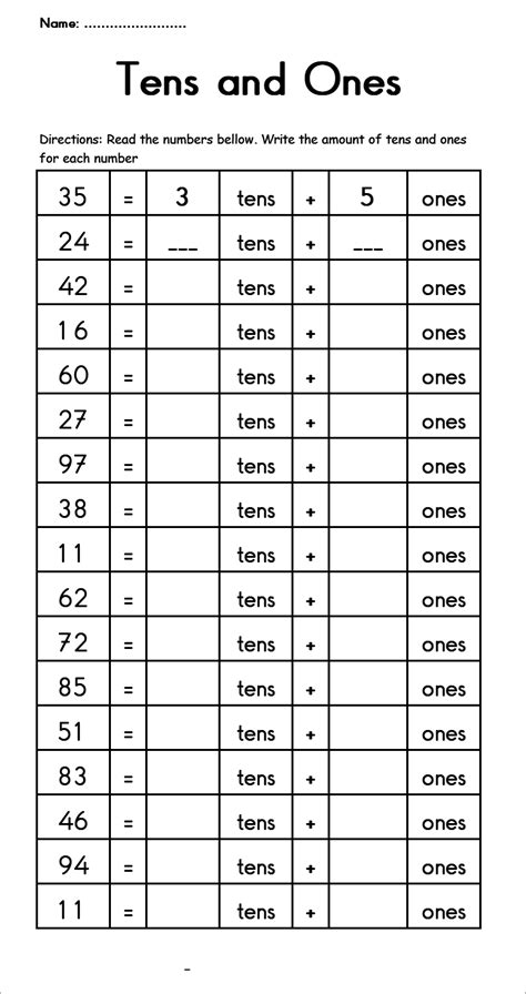 Worksheet For Free Tens And Ones