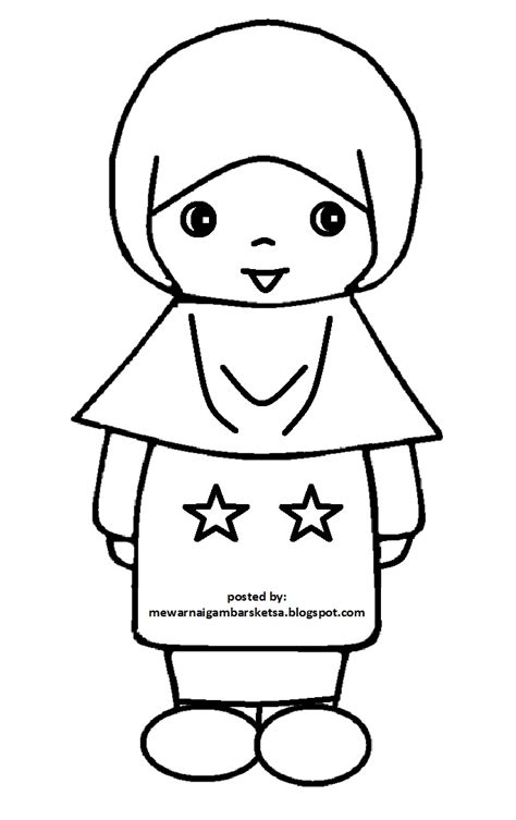 Mewarnai Gambar Mewarnai Gambar Sketsa Kartun Anak Muslimah 126
