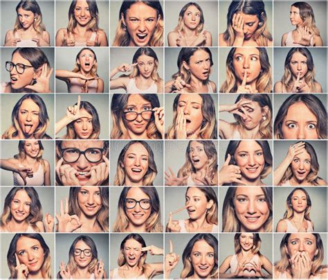 Collage Of A Young Woman Expressing Different Emotions Stock Photo