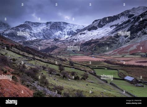 The Nant Ffrancon Valley Backed By The Glyderau Mountains In Winter