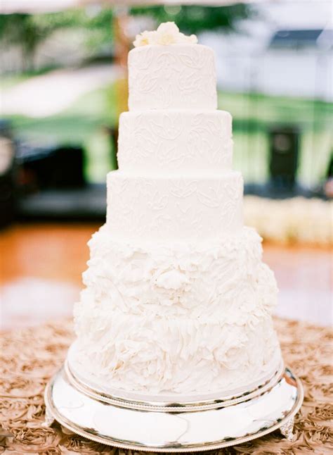 White Wedding Cake With Lace Design
