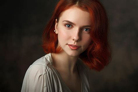 Hd Wallpaper Women Face Smirk Redhead Blue Eyes Portrait Depth