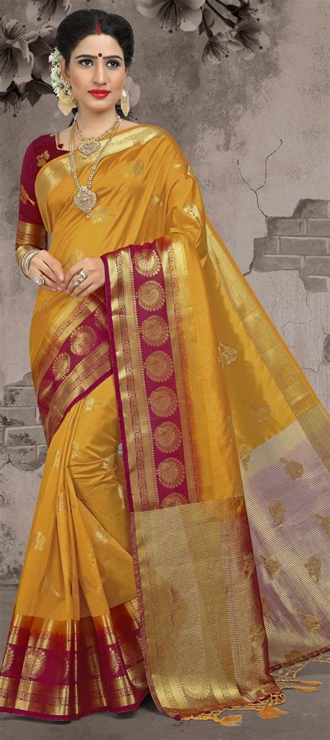 1547084 Traditional Yellow Color Satin Silk Silk Fabric Saree