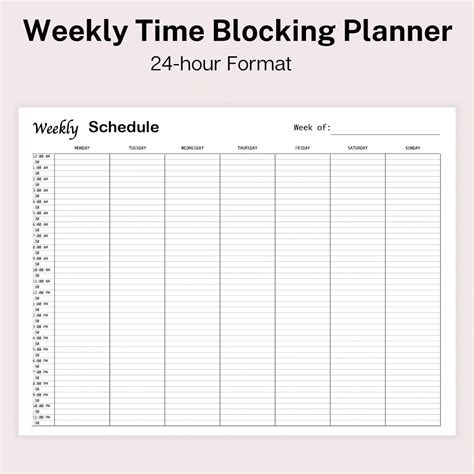 Printable Hour Weekly Planner With Minute Time Increment Strivezen