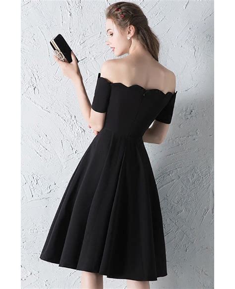 Simple Little Black Knee Length Semi Formal Dress With Off Shoulder