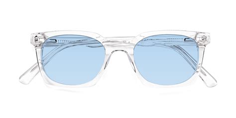 clear geek chic square geometric tinted sunglasses with light blue sunwear lenses 17355