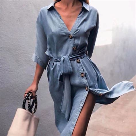 Sexy Button Lacing Long Shirt Dress Women Casual Half Sleeve Loose