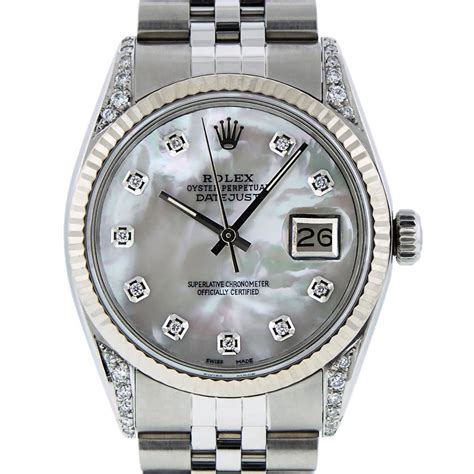 Rolex Mens Stainless Steel Mother Of Pearl Diamond Lugs 36mm Datejust