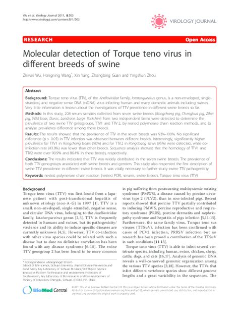Pdf Molecular Detection Of Torque Teno Virus In Different Breeds Of